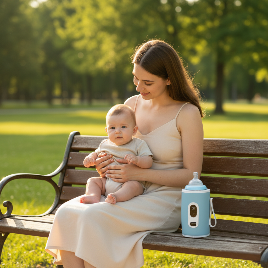 chauffe-biberon portable bleu banc parc