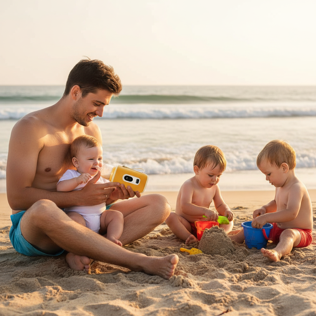 chauffe-biberon portable jaune papa plage