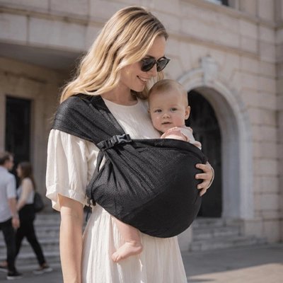 Echarpe de portage noir maman marche