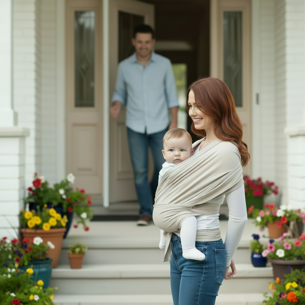 echarpe porte bebe beige portique maison