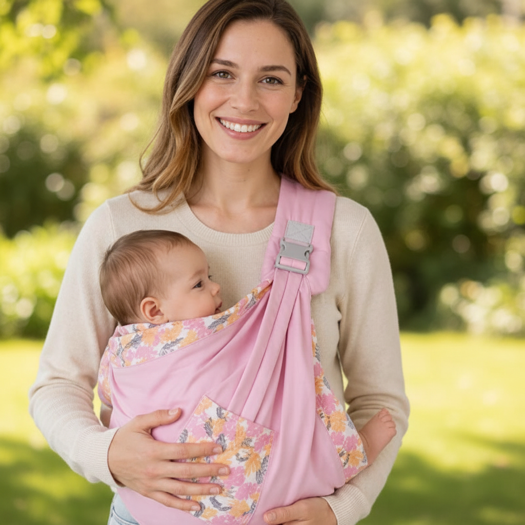 echarpe bebe rose maman jardin