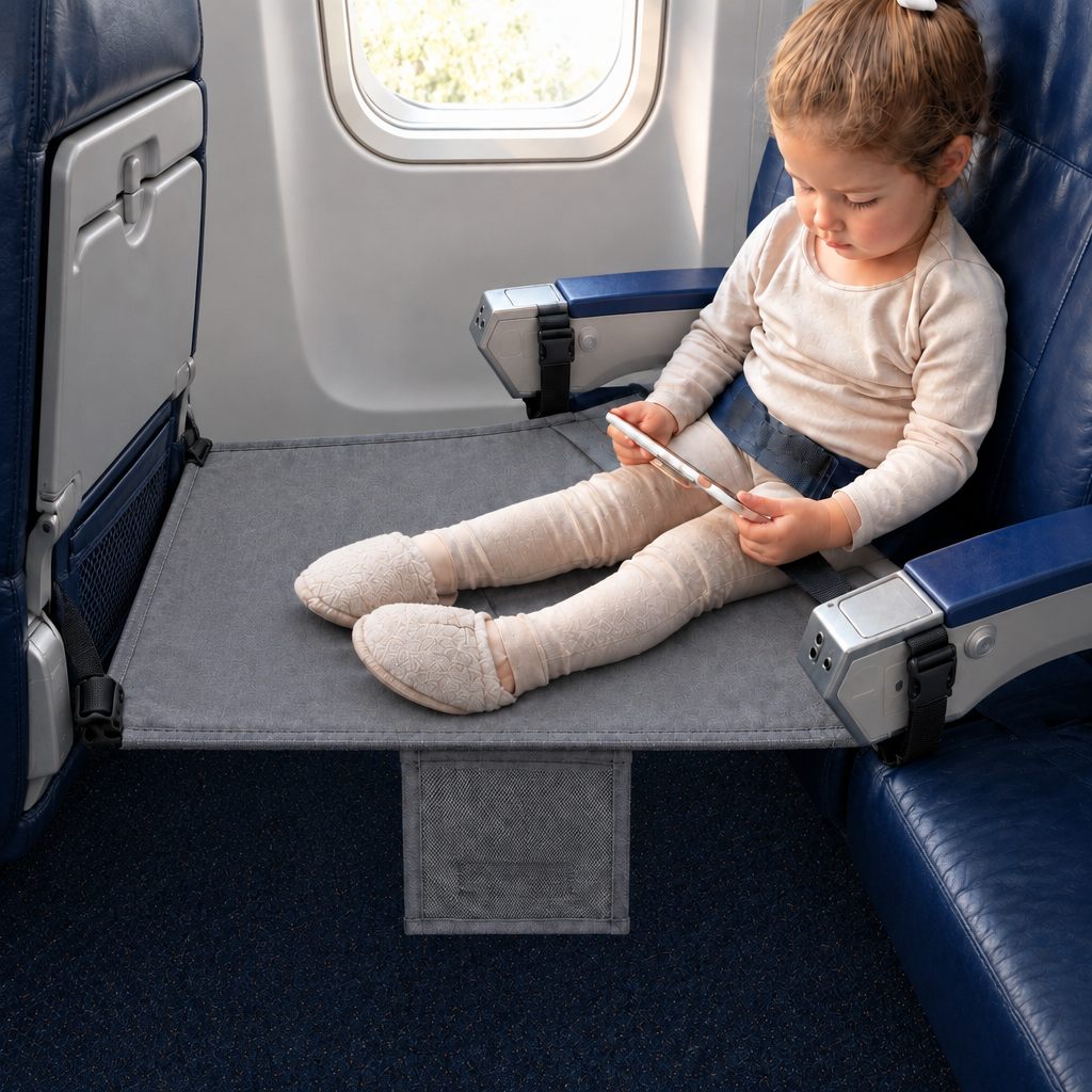 lit de voyage bébé gris fille regarde joue téléphone en pyjama confortable