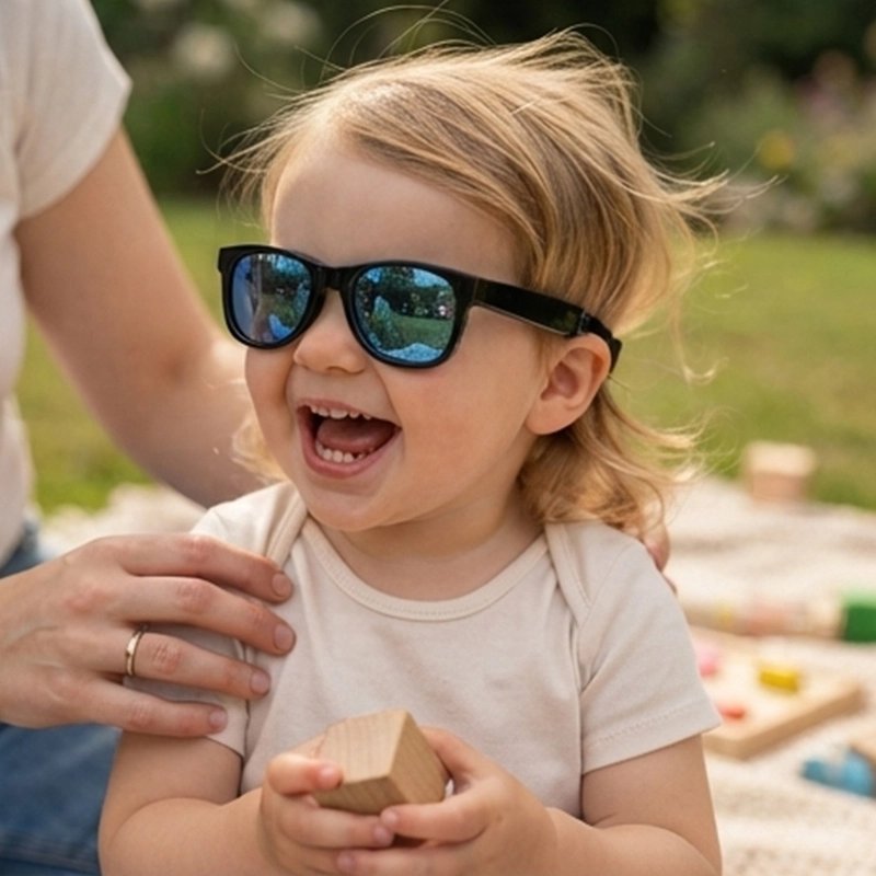 lunette pour bebe soleil​ bleu fille blocs bois