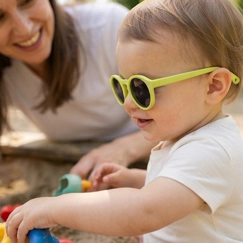lunettes bebe soleil jaune bac sable