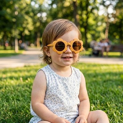 lunettes de soleil bébé fille assis pelouse