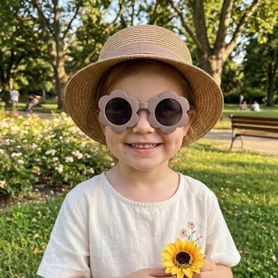 lunettes de soleil bébé marron fleur jaune