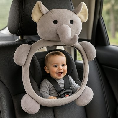 miroir voiture bébé éléphant gris et contour gris