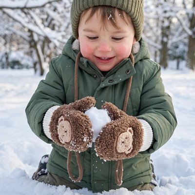 moufle bébé marron genoux balle de neige