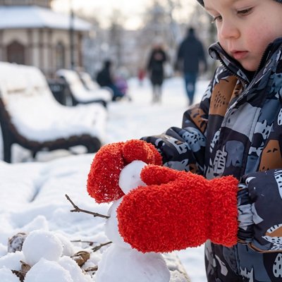 Moufle bébé rouge bonhomme neige