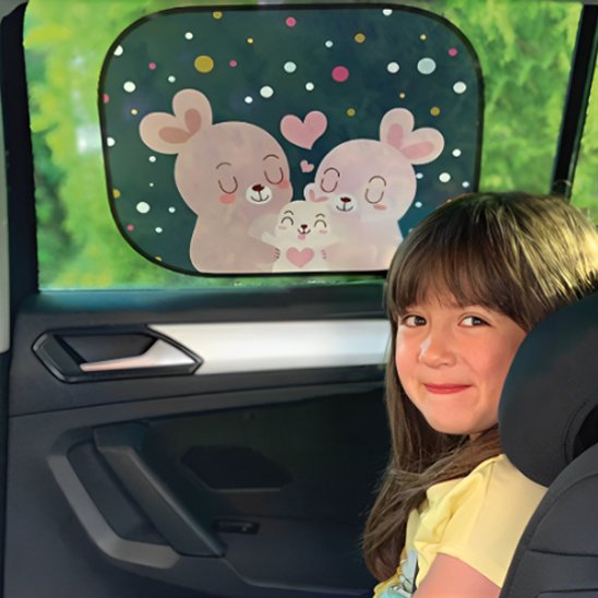 pare soleil voiture bébé fillette lapins amoureux