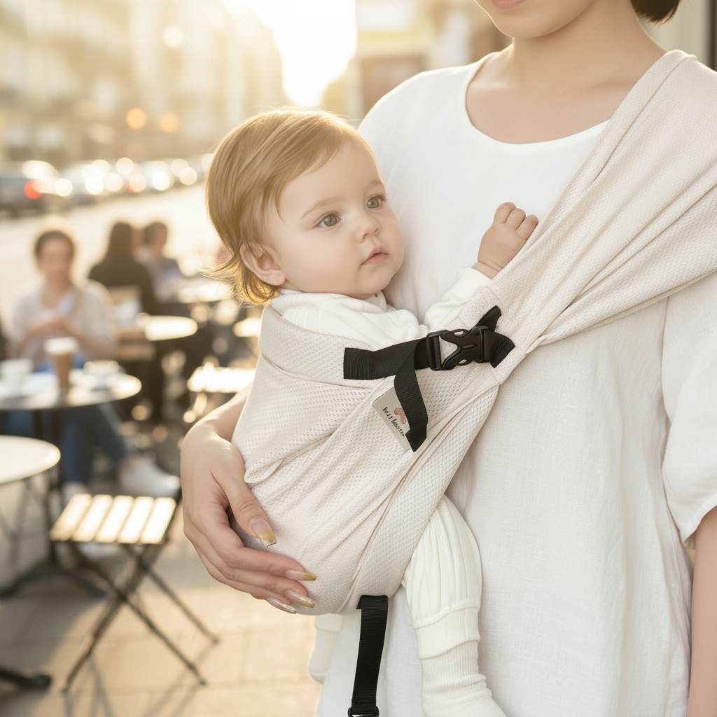portage bébé beige maman café