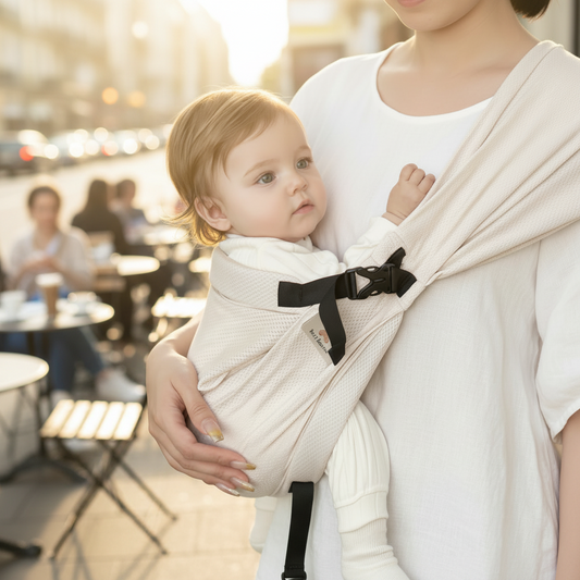 portage bébé beige maman café