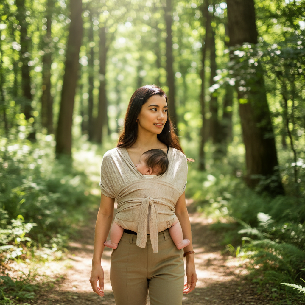 portage bebe echarpe beige maman sentier