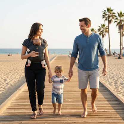 portage bebe echarpe gris foncé famille plage