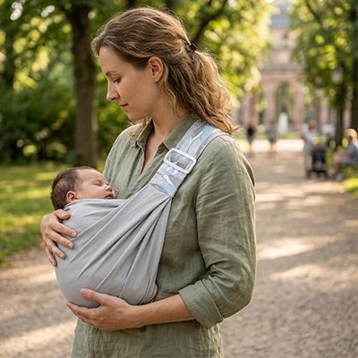 portage bebe echarpe gris maman sentier