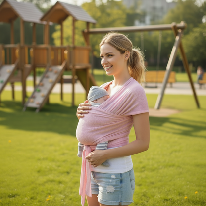 portage en écharpe rose maman parc jeux