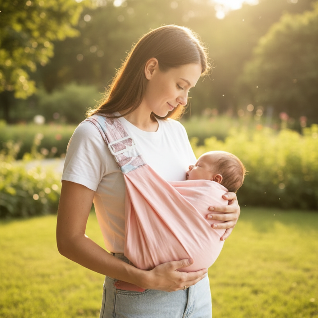 portage bebe echarpe rose maman jardin