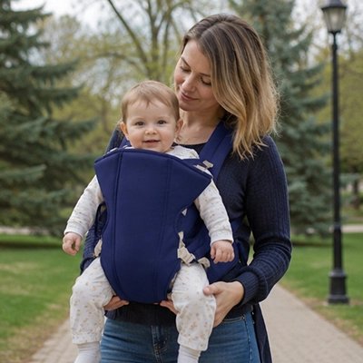 porte bébé bleu foncé maman sentier