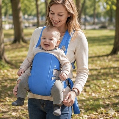porte bébé bleu maman automne