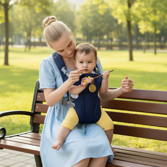 porte bebe bleu maman banc parc