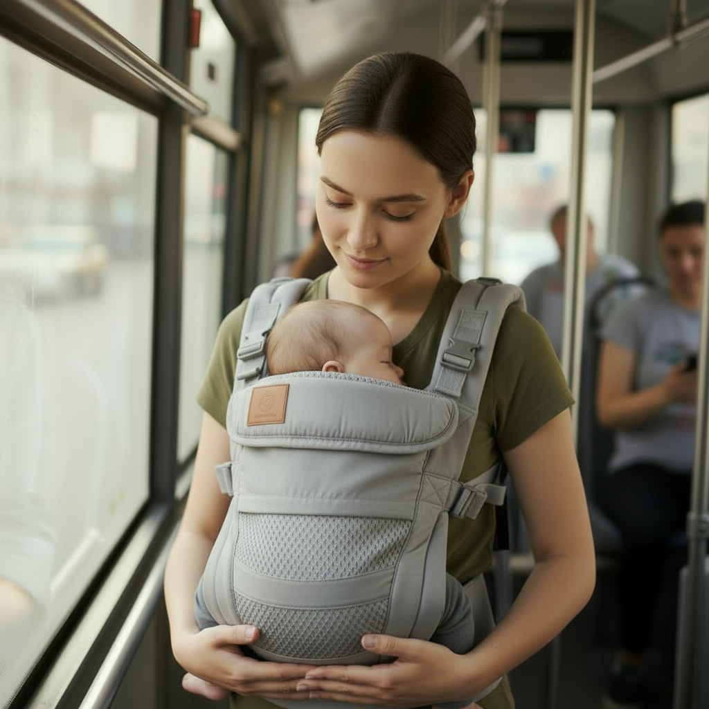 porte bebe ergonomique gris maman autobus