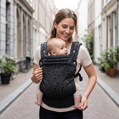 porte bebe léopard noir maman ruelle