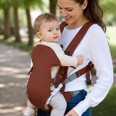 Porte bebe marron maman sentier