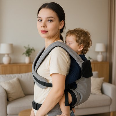 porte bébé physiologique gris salon côté