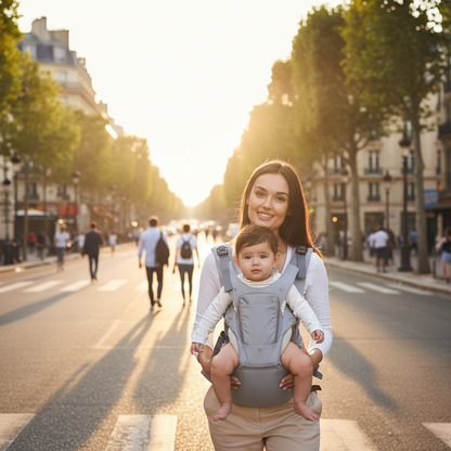 porte bébé physiologique maman à la ville