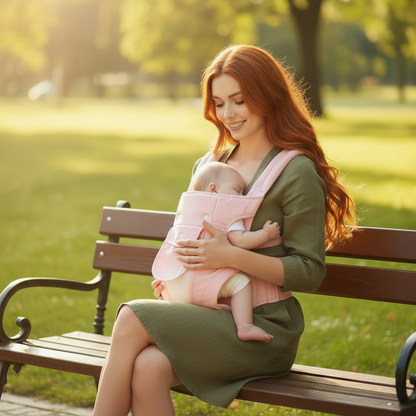 porte bebe physiologique maman rose banc parc
