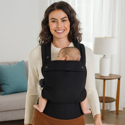 porte bébé physiologique noir coussin bleu