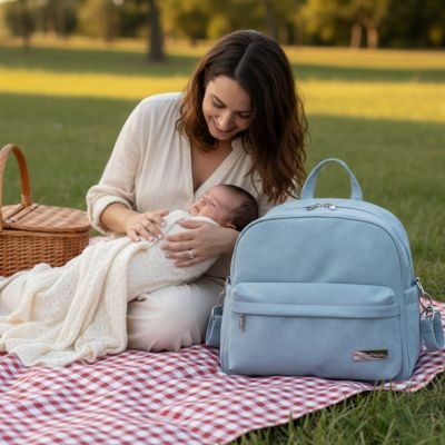 sac a dos a langer bleu maman