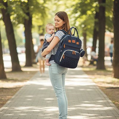 sac à dos à langer bleu promenade