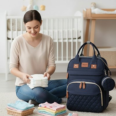 sac à dos à langer bleu