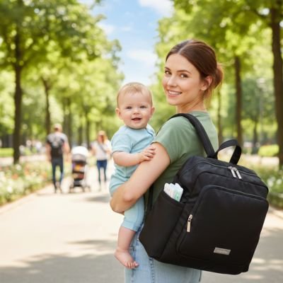 sac à dos à langer noir bébé maman