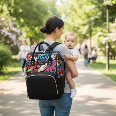 sac a dos a langer noir maman toque
