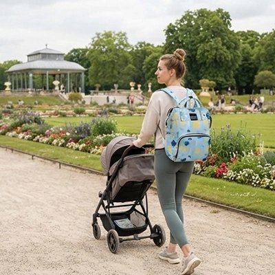 sac à langer à dos maman bleu clair poussette