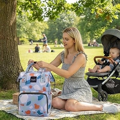 sac à langer à dos maman bleu foncé picnic