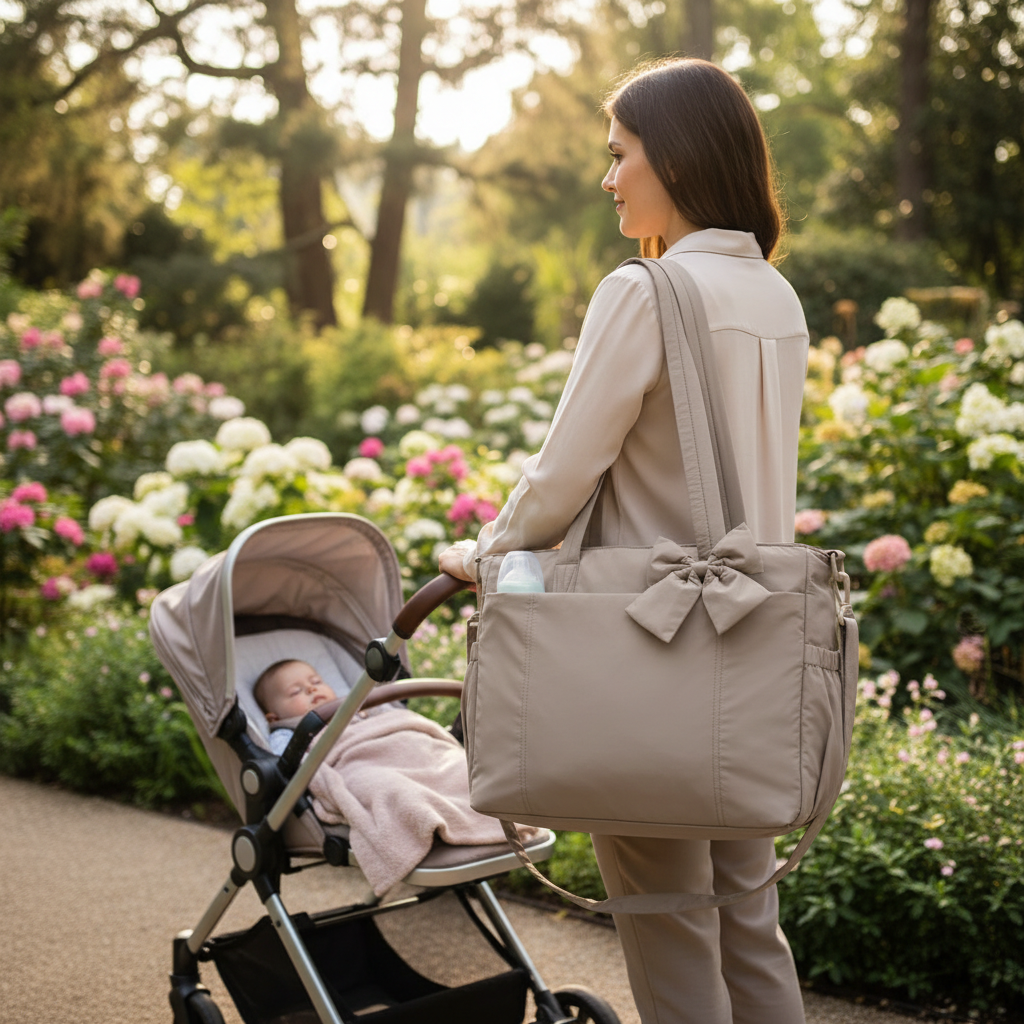 sac à langer bebe brun maman sentier fleuris