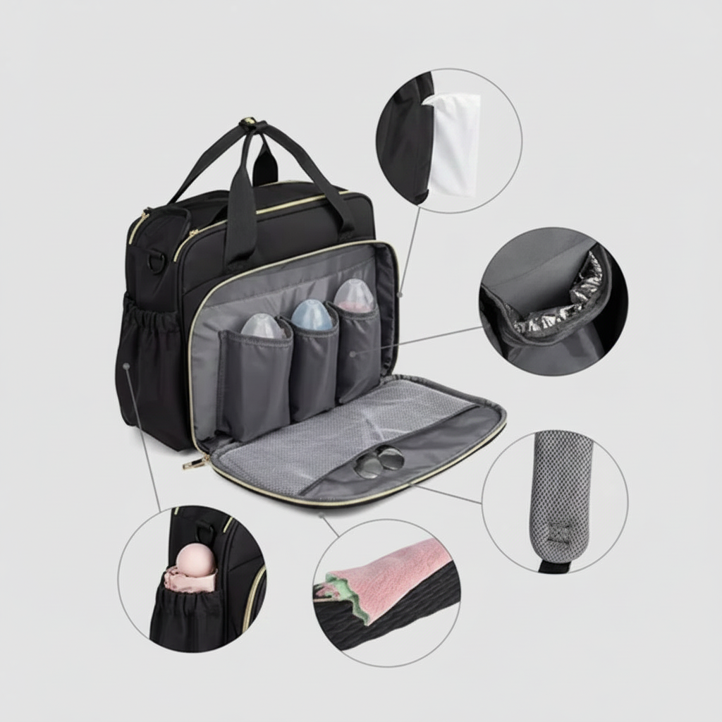 sac à langer bébé noir intérieur