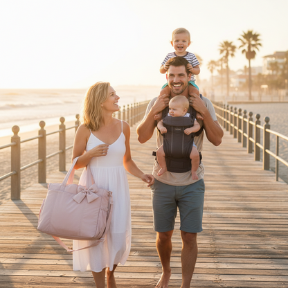 sac à langer bebe rose famille quai plage