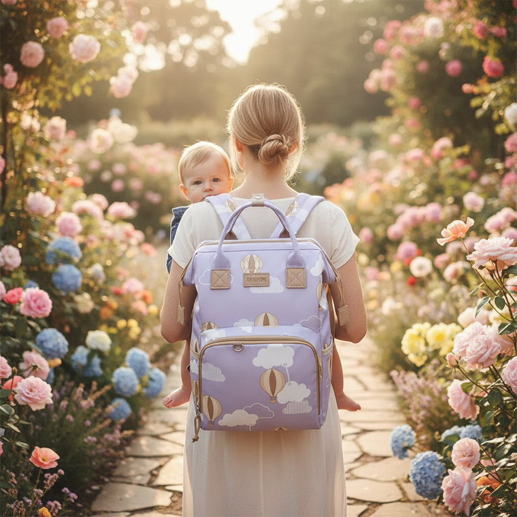 sac a langer sac a dos lilas maman sentier fleuris