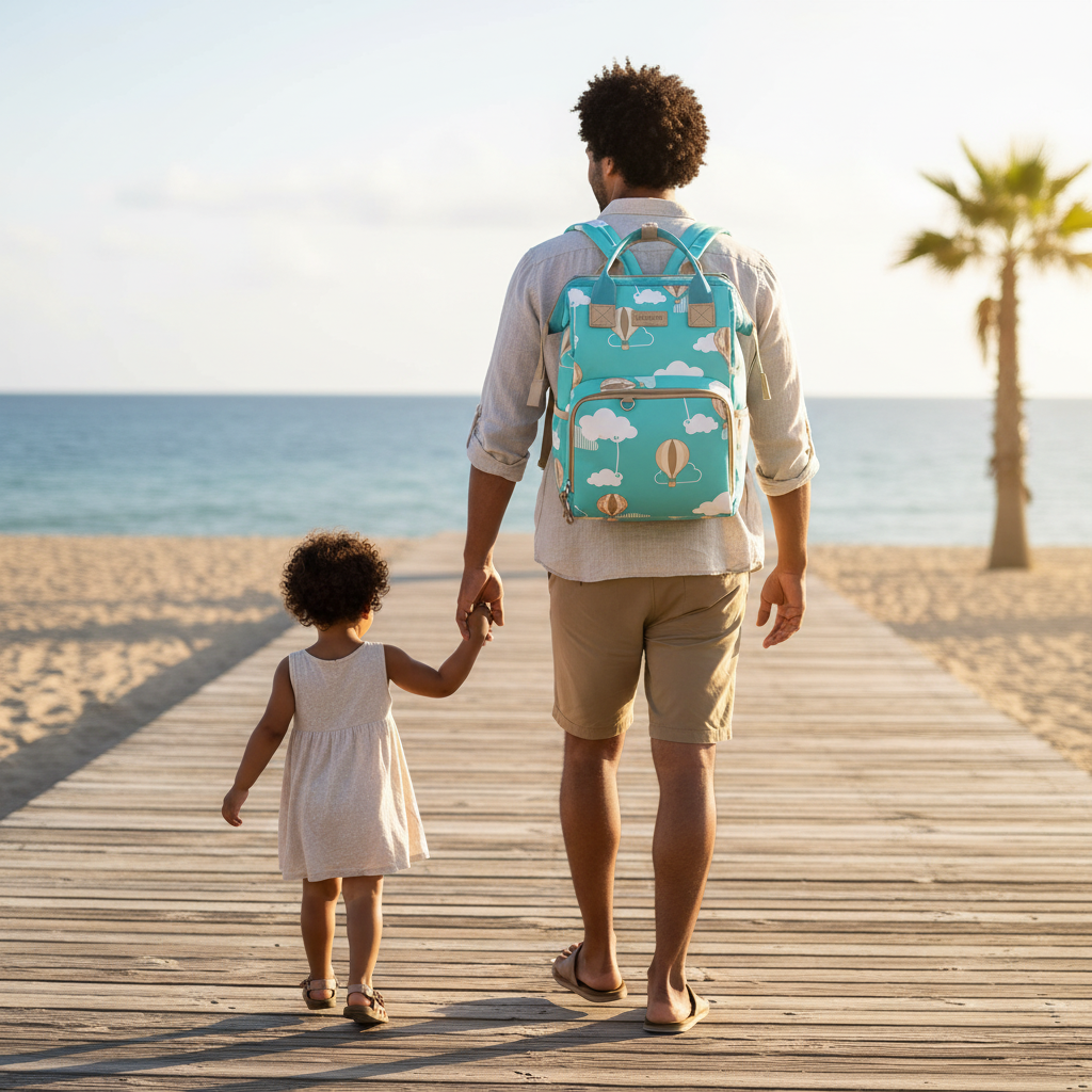 sac a langer sac a dos turquoise papa bord de mer