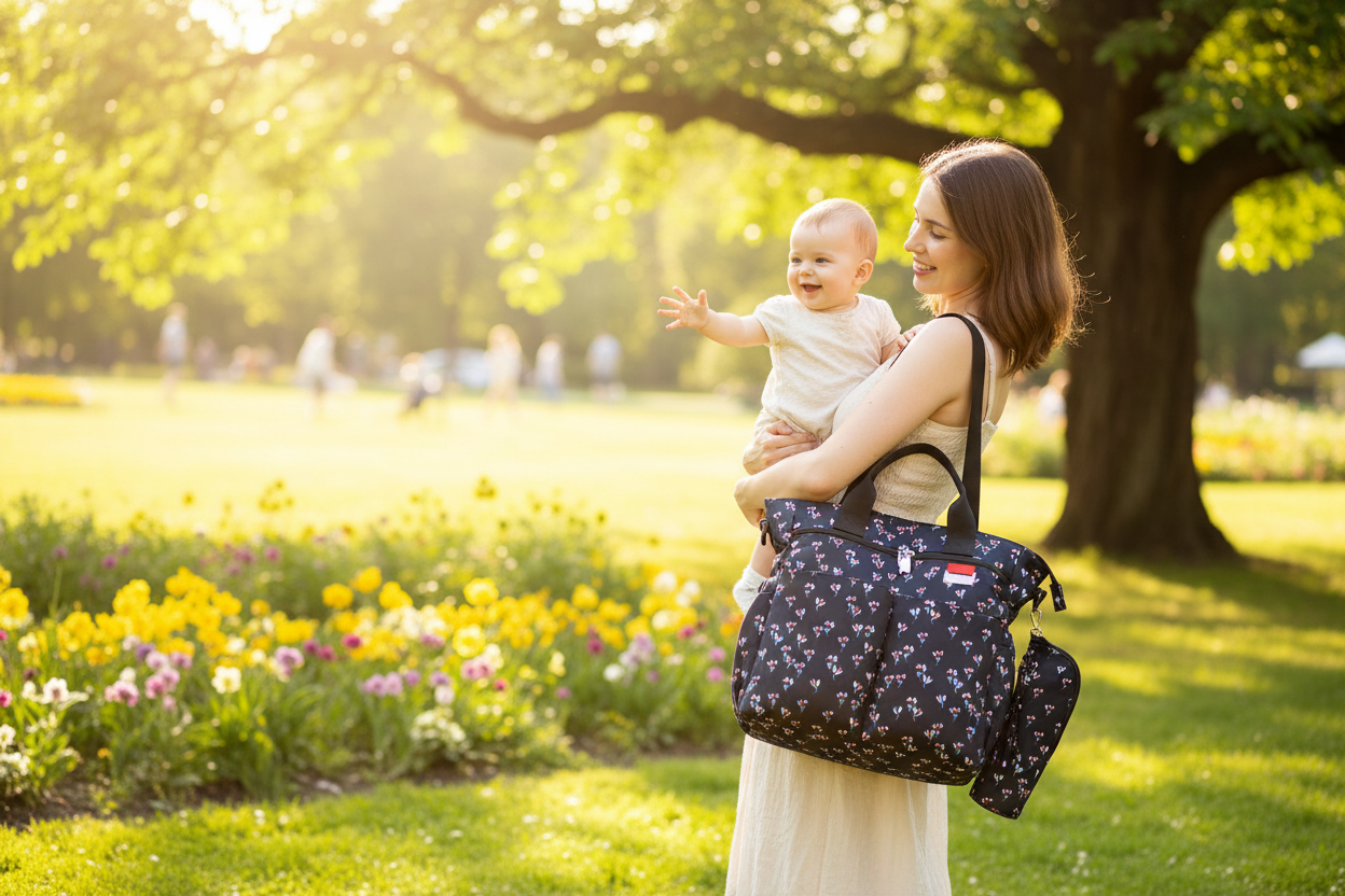 sac bebe à langer black floral maman parc