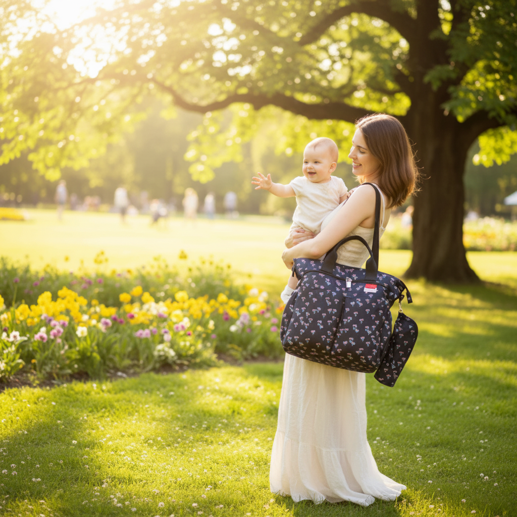 sac bebe à langer black floral maman parc
