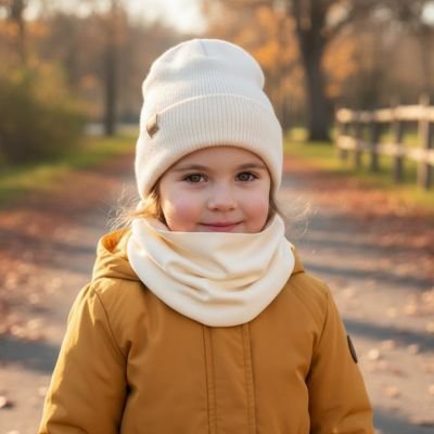 tour de cou bebe beige manteau moutarde sentier