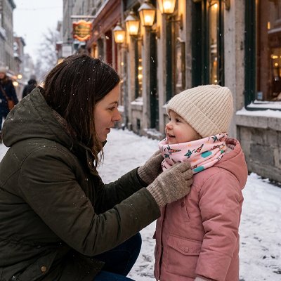 Tour de cou bébé rue avec maman