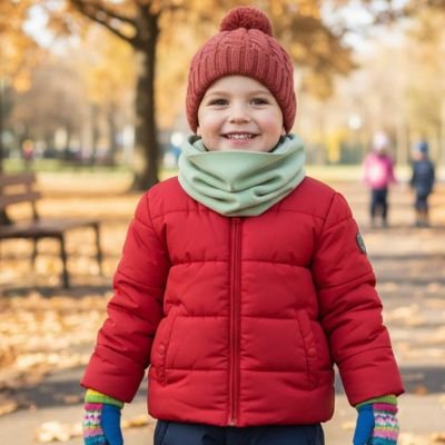 tour de cou bebe vert manteau rouge