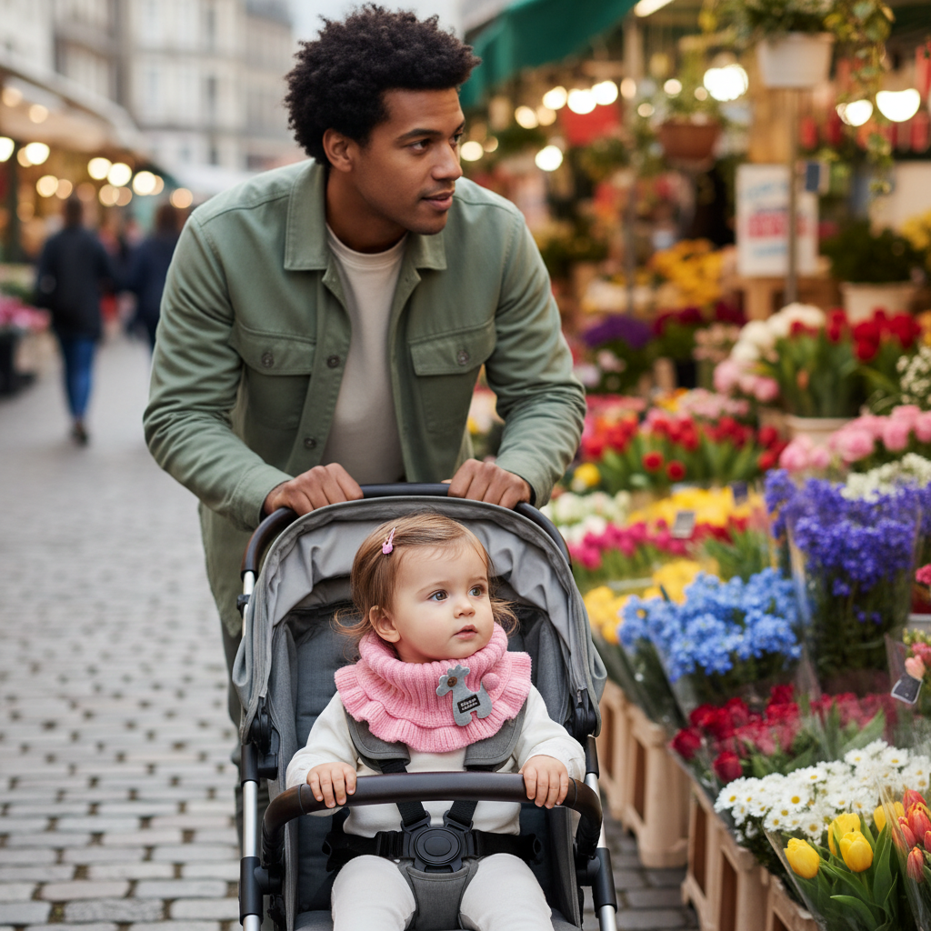 tour de cou pour bebe rose papa fleuriste