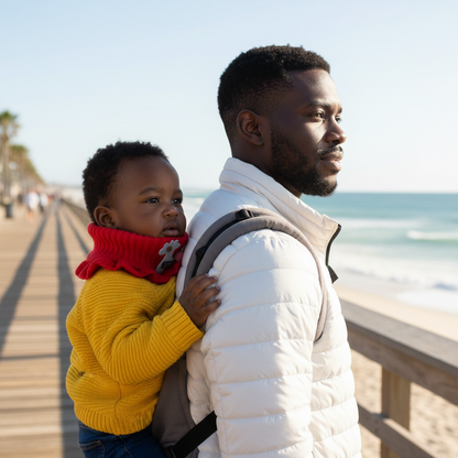 tour de cou pour bebe rouge papa bord de mer